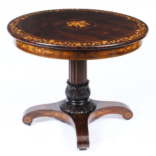 Antique Charles X Tigerwood & Marquetry Centre Table C.1830 19th Century
