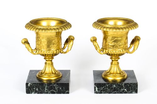 Antique Pair Italian Grand Tour Gilt Bronze Classical Urns C1860 19th C

