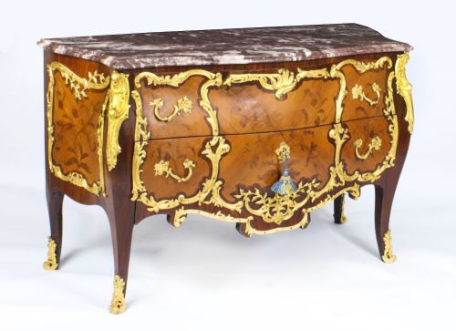 Antique Louis Xv Revival Ormolu Mounted Marquetry Commode C1920
