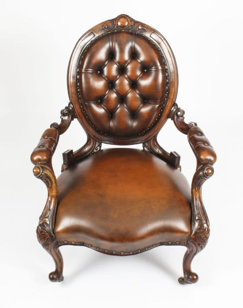 fig 1. Antique Victorian Leather Spooback Armchair 19th Century