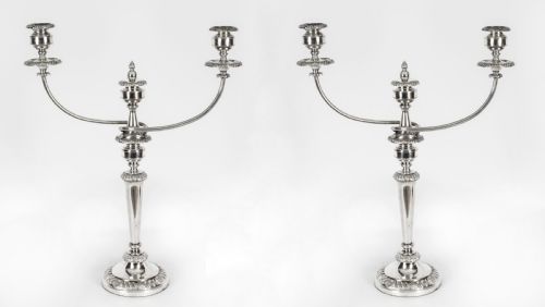 Antique Pair Regency Old Sheffield Silver Plate Candelabra C1820 19th C
