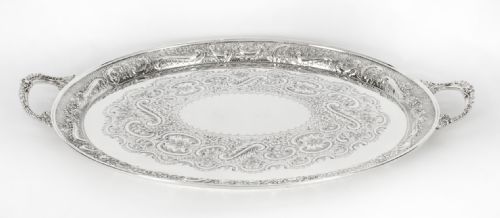 Antique Oval Victorian Silver Plated Tray by Mappin & Webb C 1880 19th Century
