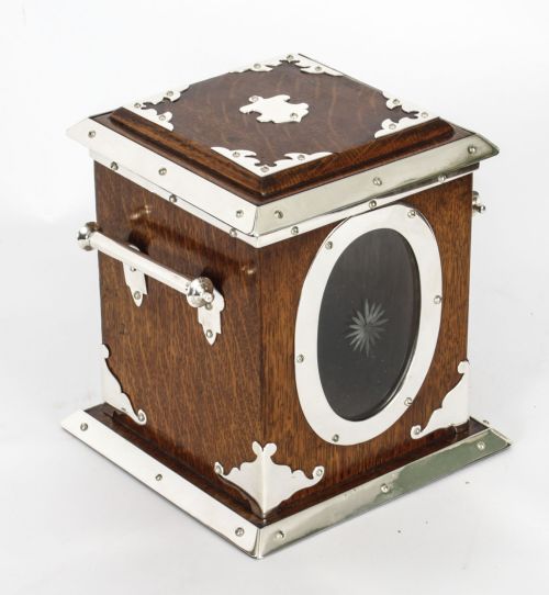 Antique Victorian Silver Plate Oak & Glass Biscuit Sweet Box 19th C
