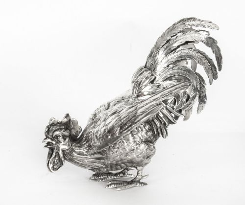 Antique French Sterling Silver Fighting Cockerel C 1880 19th C
