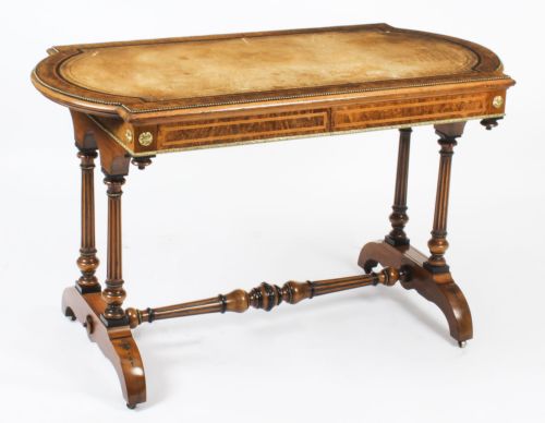 Antique Victorian Burr Walnut Writing Table 19th C
