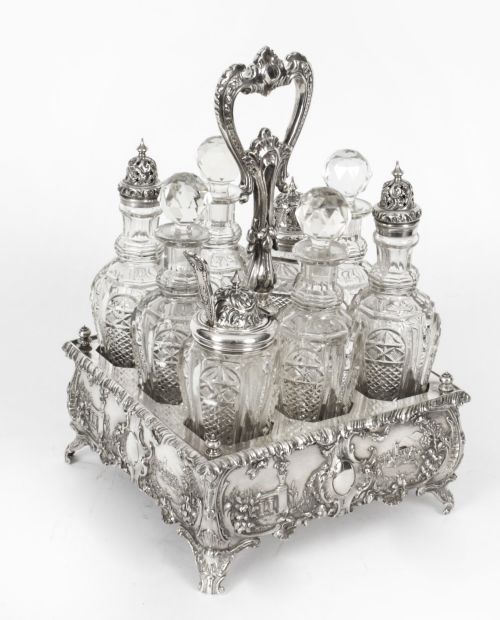 Antique Victorian Silver Plated 8 Bottle Cruet Set Walker & Hall Circa 1845
