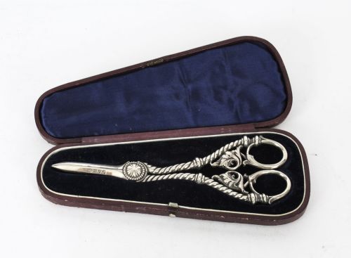 Antique Pair Victorian Silver Plated Grape Scissors 19th C
