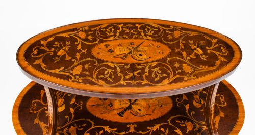 fig 2. Antique English Marquetry Etagere Tray Table c.1890 19th C
