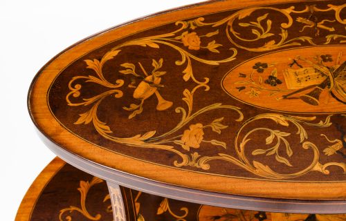 fig 3. Antique English Marquetry Etagere Tray Table c.1890 19th C