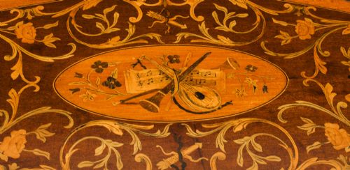 fig 4. Antique English Marquetry Etagere Tray Table c.1890 19th C