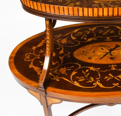 fig 5. Antique English Marquetry Etagere Tray Table c.1890 19th C