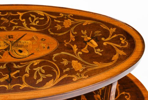 fig 6. Antique English Marquetry Etagere Tray Table c.1890 19th C