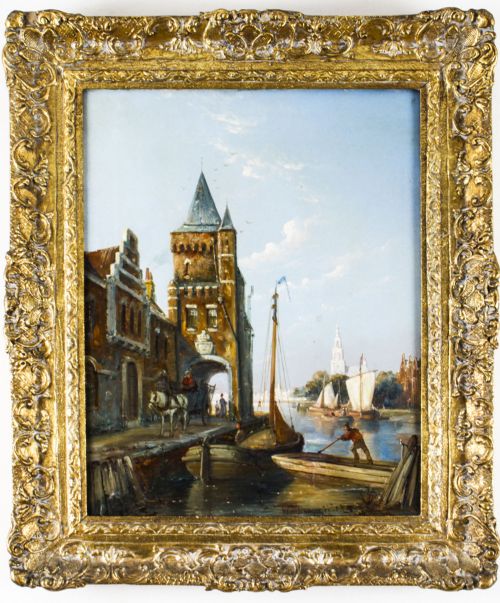 Antique Waterscape Oil Painting by William Dommersen 19th C
