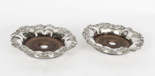 fig 1. Antique Pair Silver Plated Coasters by William Howe & Co 19th Century
