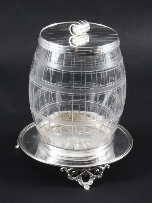 Antique English Victorian Silver Plated Biscuit Barrel 19th Century
