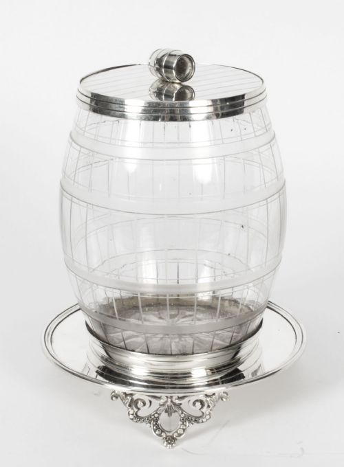 fig 1. Antique English Victorian Silver Plated Biscuit Barrel 19th Century