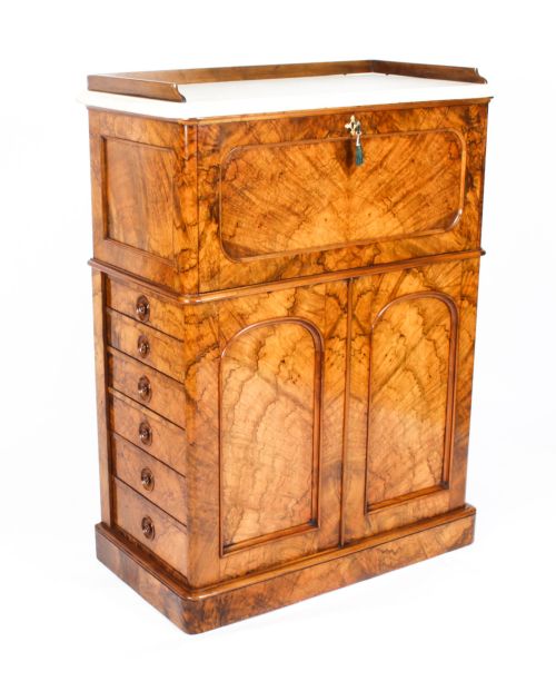 Antique Victorian Burr Walnut Collectors Cabinet 19th Century
