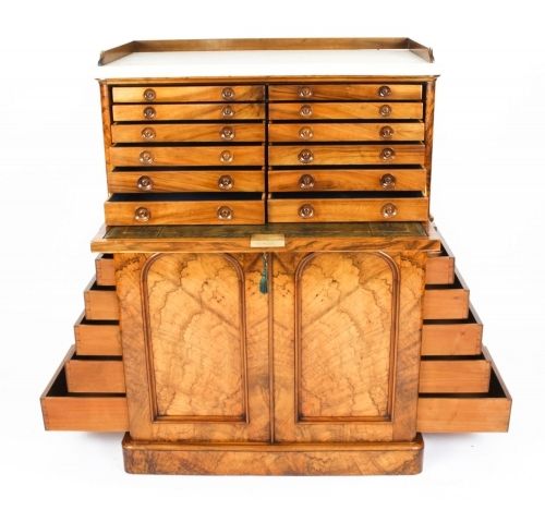 fig 1. Antique Victorian Burr Walnut Collectors Cabinet 19th Century