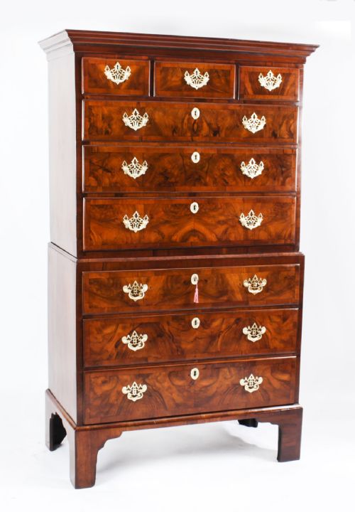 Antique George II Burr Walnut & Crossbanded Chest on Chest 18th C
