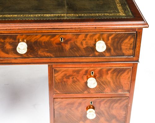 ANTIQUE 4FT VICTORIAN FLAME MAHOGANY PARTNERS PEDESTAL DESK 19TH C - ADDITIONAL PHOTO 2