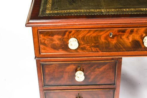 ANTIQUE 4FT VICTORIAN FLAME MAHOGANY PARTNERS PEDESTAL DESK 19TH C - ADDITIONAL PHOTO 3