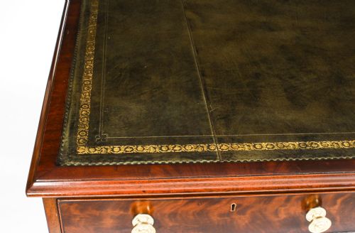 ANTIQUE 4FT VICTORIAN FLAME MAHOGANY PARTNERS PEDESTAL DESK 19TH C - ADDITIONAL PHOTO 4