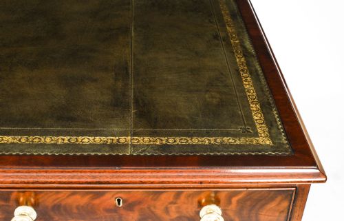 ANTIQUE 4FT VICTORIAN FLAME MAHOGANY PARTNERS PEDESTAL DESK 19TH C - ADDITIONAL PHOTO 6