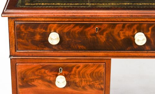 ANTIQUE 4FT VICTORIAN FLAME MAHOGANY PARTNERS PEDESTAL DESK 19TH C - ADDITIONAL PHOTO 9