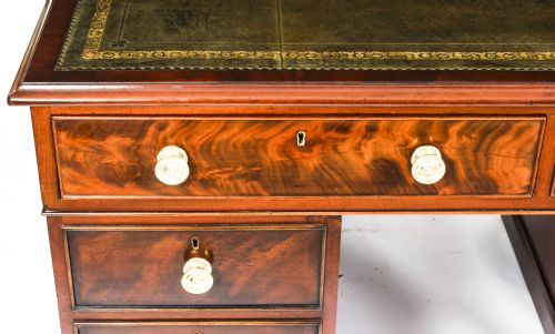 ANTIQUE 4FT VICTORIAN FLAME MAHOGANY PARTNERS PEDESTAL DESK 19TH C - ADDITIONAL PHOTO 10
