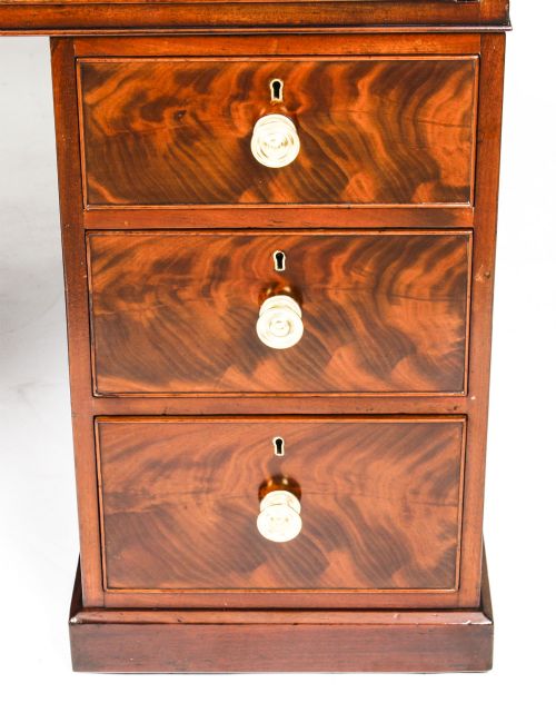 ANTIQUE 4FT VICTORIAN FLAME MAHOGANY PARTNERS PEDESTAL DESK 19TH C - ADDITIONAL PHOTO 11