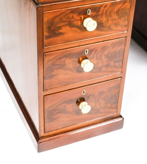 ANTIQUE 4FT VICTORIAN FLAME MAHOGANY PARTNERS PEDESTAL DESK 19TH C - ADDITIONAL PHOTO 16