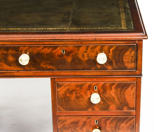 ANTIQUE 4FT VICTORIAN FLAME MAHOGANY PARTNERS PEDESTAL DESK 19TH C - ADDITIONAL PHOTO 21
