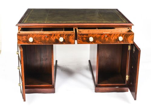 ANTIQUE 4FT VICTORIAN FLAME MAHOGANY PARTNERS PEDESTAL DESK 19TH C - ADDITIONAL PHOTO 24