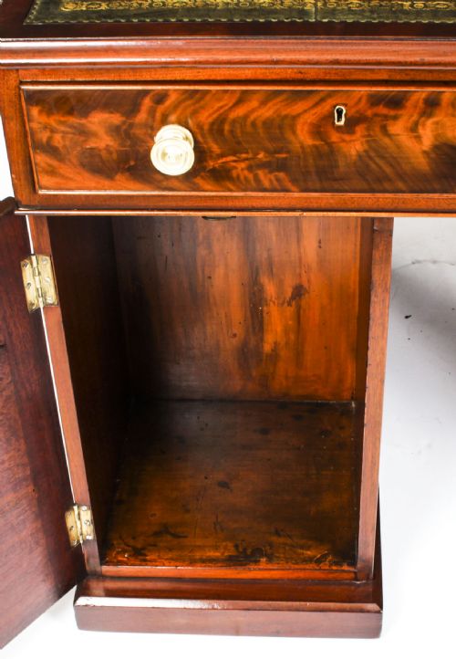 ANTIQUE 4FT VICTORIAN FLAME MAHOGANY PARTNERS PEDESTAL DESK 19TH C - ADDITIONAL PHOTO 25