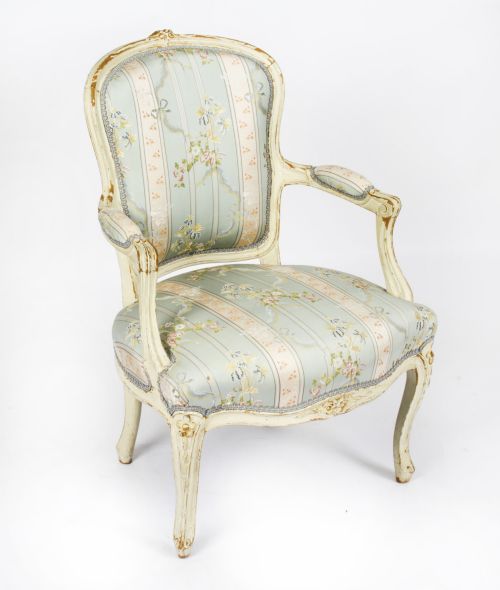 ANTIQUE PAIR SHABBY CHIC LOUIS REVIVAL FRENCH PAINTED ARMCHAIRS 19TH CENTURY - ADDITIONAL PHOTO 1