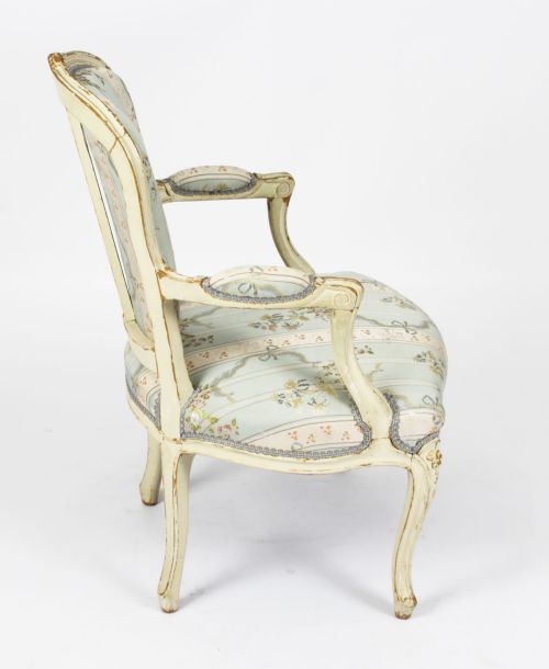 ANTIQUE PAIR SHABBY CHIC LOUIS REVIVAL FRENCH PAINTED ARMCHAIRS 19TH CENTURY - ADDITIONAL PHOTO 4