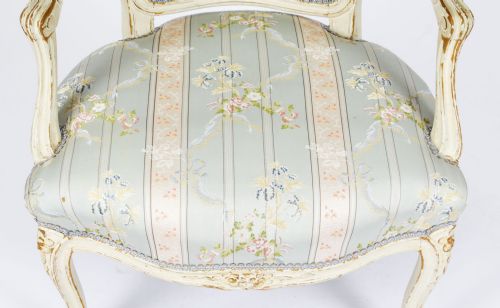 ANTIQUE PAIR SHABBY CHIC LOUIS REVIVAL FRENCH PAINTED ARMCHAIRS 19TH CENTURY - ADDITIONAL PHOTO 5