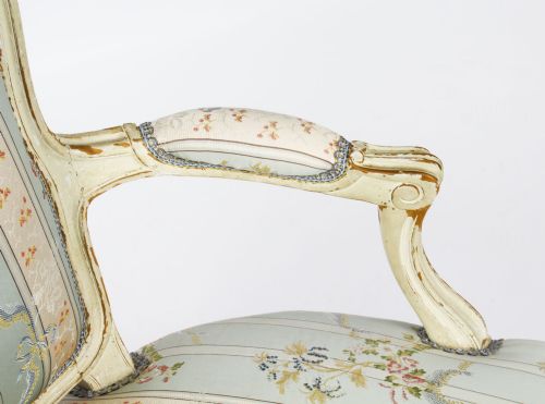 ANTIQUE PAIR SHABBY CHIC LOUIS REVIVAL FRENCH PAINTED ARMCHAIRS 19TH CENTURY - ADDITIONAL PHOTO 7