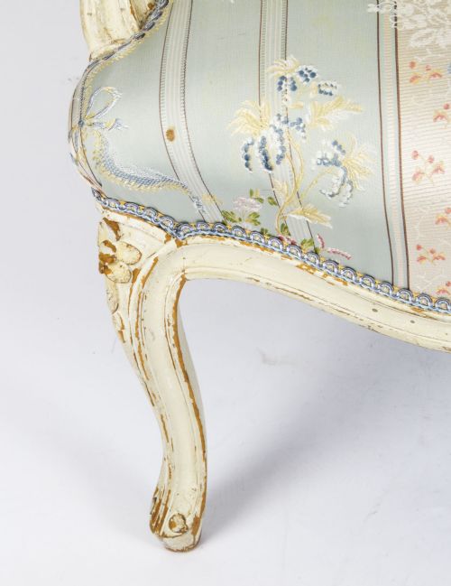 ANTIQUE PAIR SHABBY CHIC LOUIS REVIVAL FRENCH PAINTED ARMCHAIRS 19TH CENTURY - ADDITIONAL PHOTO 9