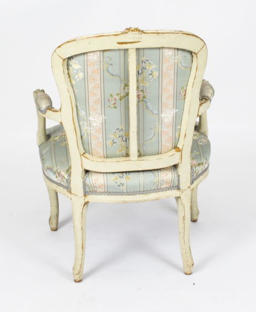 ANTIQUE PAIR SHABBY CHIC LOUIS REVIVAL FRENCH PAINTED ARMCHAIRS 19TH CENTURY - ADDITIONAL PHOTO 15