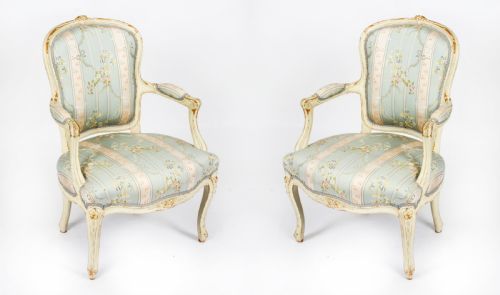 ANTIQUE PAIR SHABBY CHIC LOUIS REVIVAL FRENCH PAINTED ARMCHAIRS 19TH CENTURY - ADDITIONAL PHOTO 17