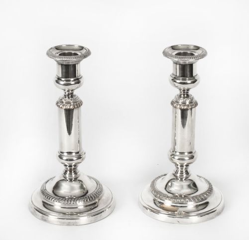 Antique Pair Victorian Silver Plated Telescopic Candlesticks 19th C

