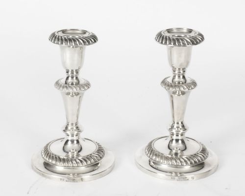 Antique Pair Silver Plate Candlesticks by Sydney Latimer C1910
