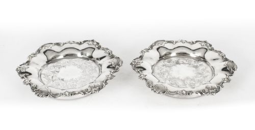Antique Pair Old Sheffield Silver Plated Wine Coasters 19th Century
