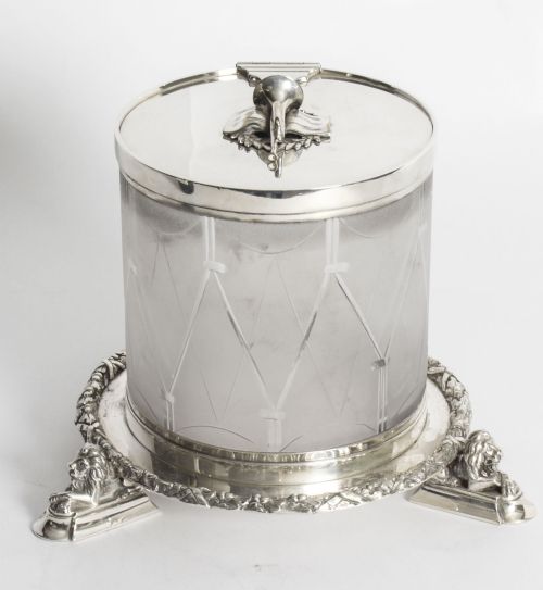 fig 1. Antique silver plate and cut glass drum biscuit box 19th Century
