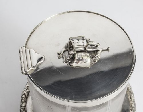 fig 2. Antique silver plate and cut glass drum biscuit box 19th Century
