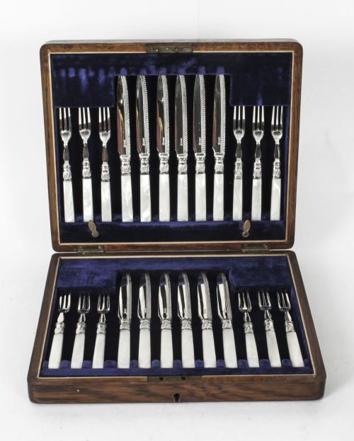 Antique Victorian Silver Plated Fruit Cutlery Set 19th C
