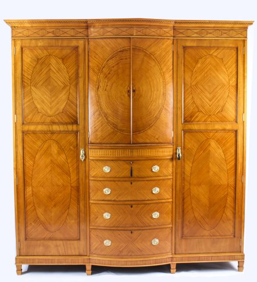 Antique Victorian English Satinwood Wardrobe C.1880 19th C
