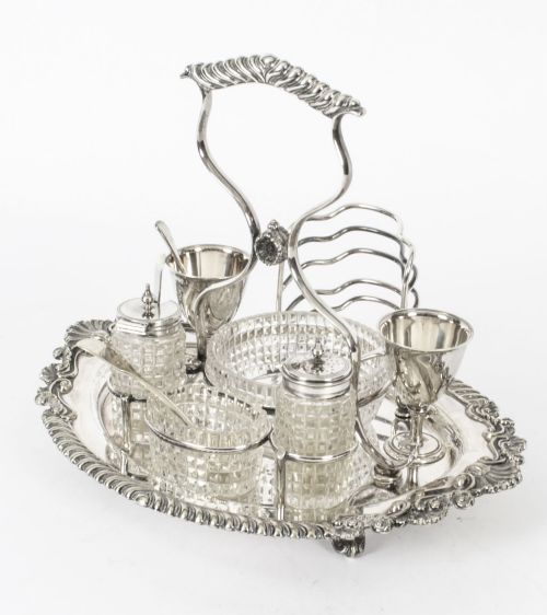 Antique Victorian Silver Plated Breakfast Set Toast Rack 19th Century

