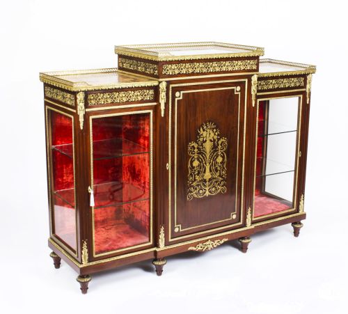 Antique Napoleon III Flame Mahogany Boulle Credenza C.1860 19th Century
